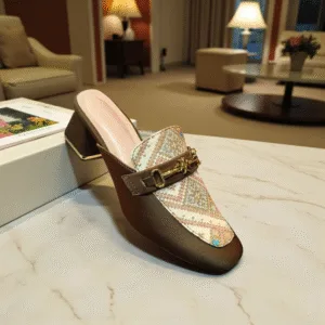 Ladies' Brown Jacquard Loafer Mules ART - D38-14