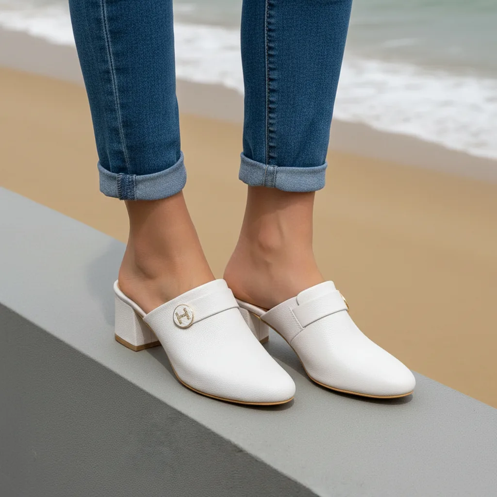 "Harlow" Pebbled Leather Block-Heel Mules ART - D41-09 - Image 2