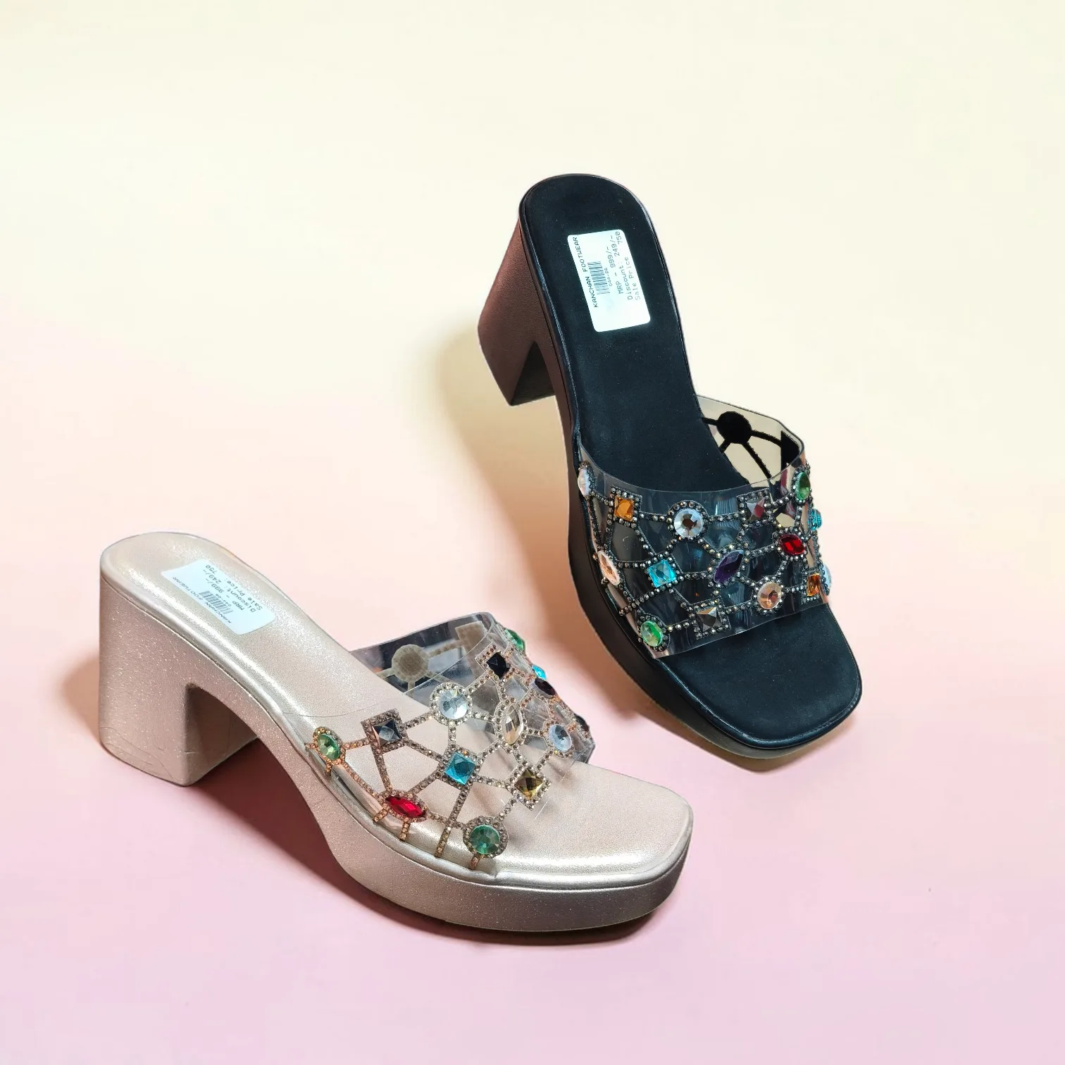 Celestial Gemstone Clear-Strap Platform Heels ✨ ART - D44-06